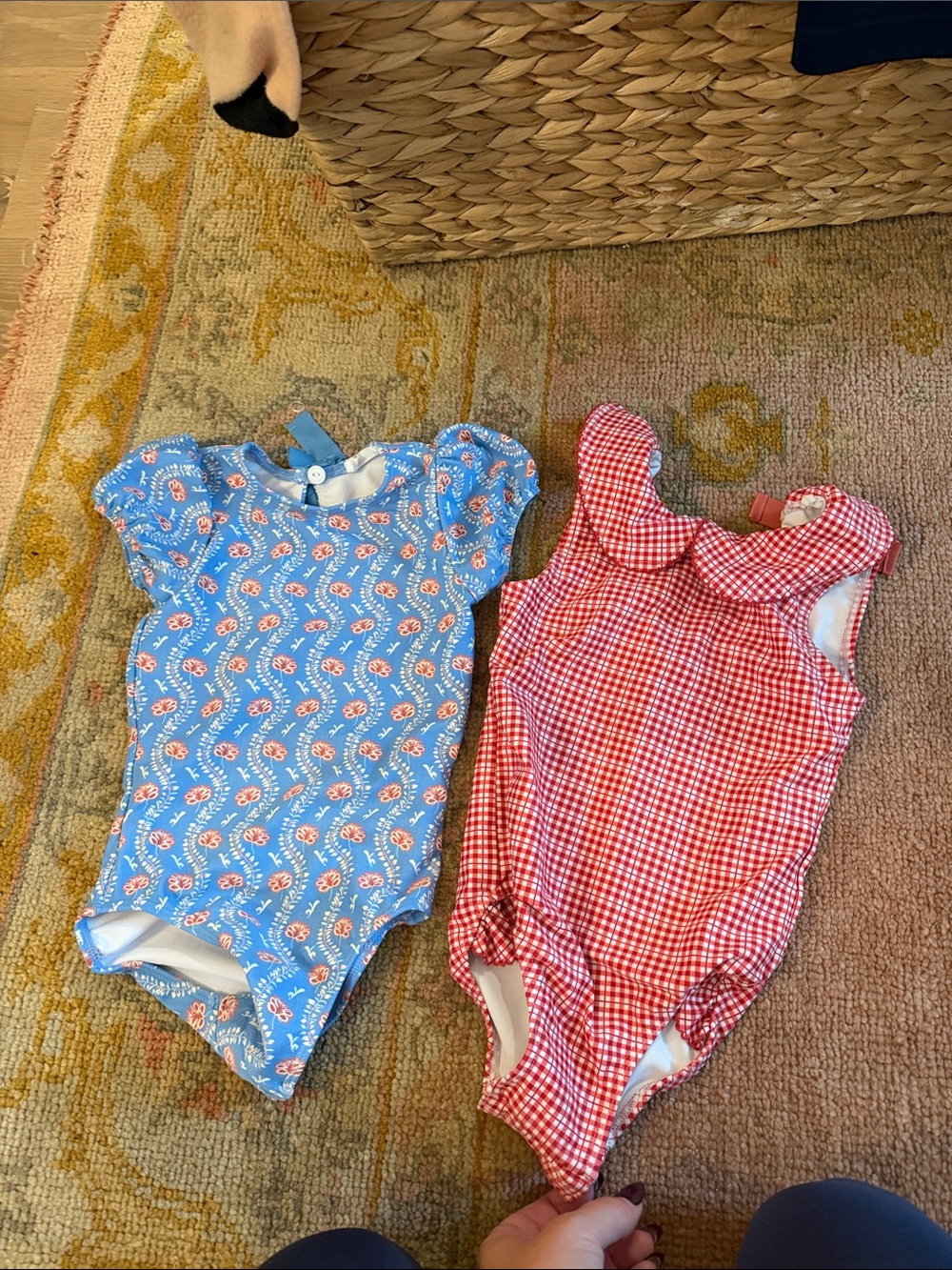 Kids One-Piece Swim Suit - Blue Floral and Red Gingham Options MINNOW size 2T